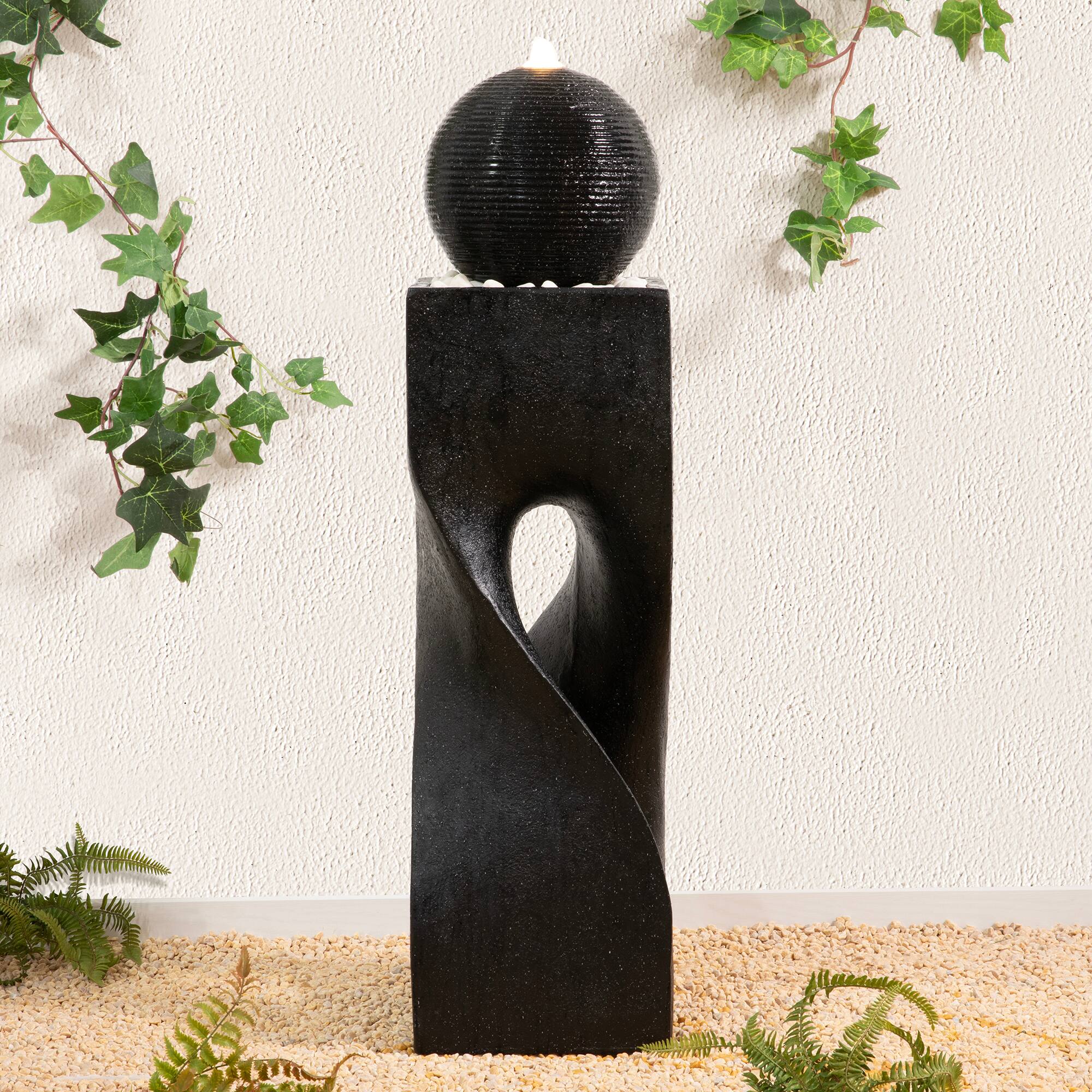 Glitzhome® 40.5" Oversized LED Modern Geometric Pedestal & Sphere Outdoor Fountain
